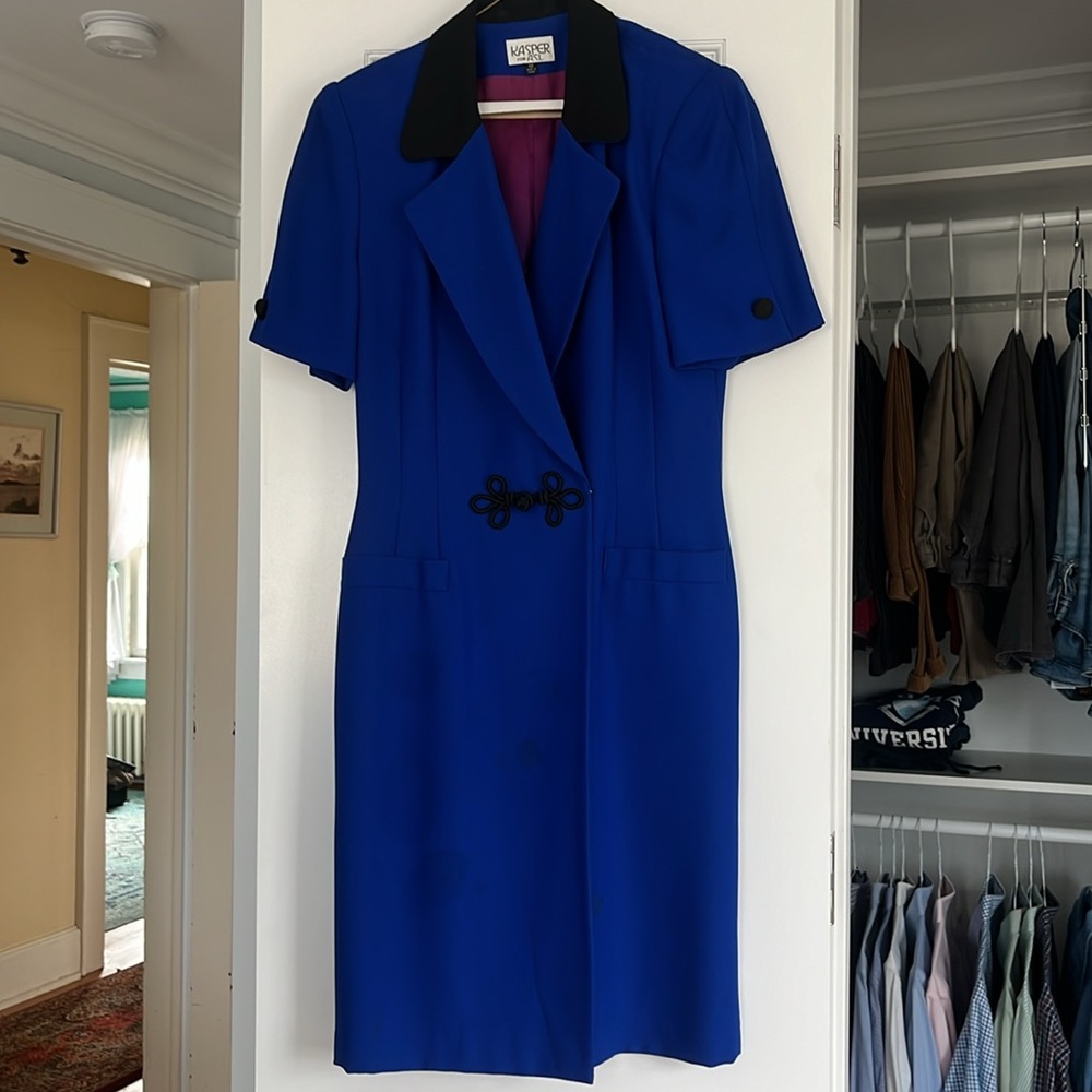 VINTAGE Kasper for ASL Blue Midi Suit Dress - Size 10